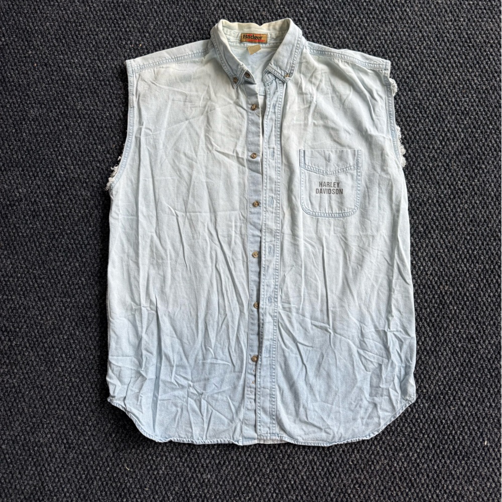 Harley-Davidson Men’s Light Blue Sleeveless Button-Down Shirt